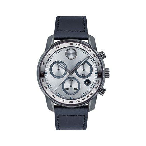 Movado Mens BOLD Verso Chronograph Navy Leather Strap Watch
